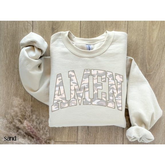 Amen Camo Christian Sweatshirt, Aesthetic Jesus Lover Crewneck, Teen Church Group, Mens Faith Apparel Trendy Religious Shirt All Size S-5Xl