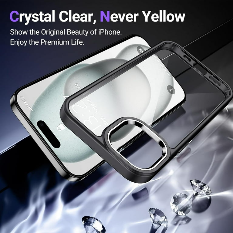 Designed for iPhone 15 Pro Max Case Clear, [Crystal  Clear][Non-Yellowing][Military-Grade Drop Protection] Slim Shockproof  Protective Cover Phone Case ...