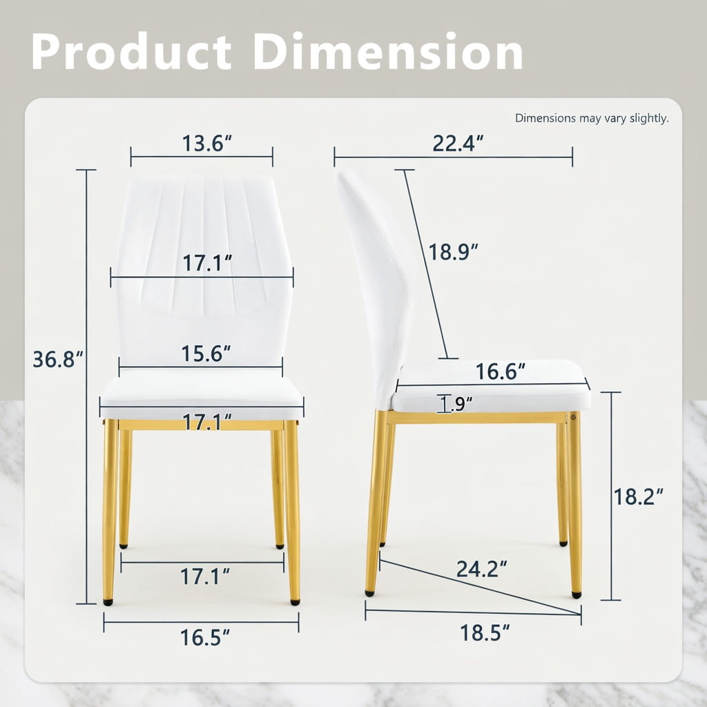 Hommoo 4-Pack Modern Dining Chairs, 37 in Tall, Ergonomic PU Leather Backrest, Sturdy Metal Frame, Easy-Clean Design for Kitchen or Dining Room, White & Gold