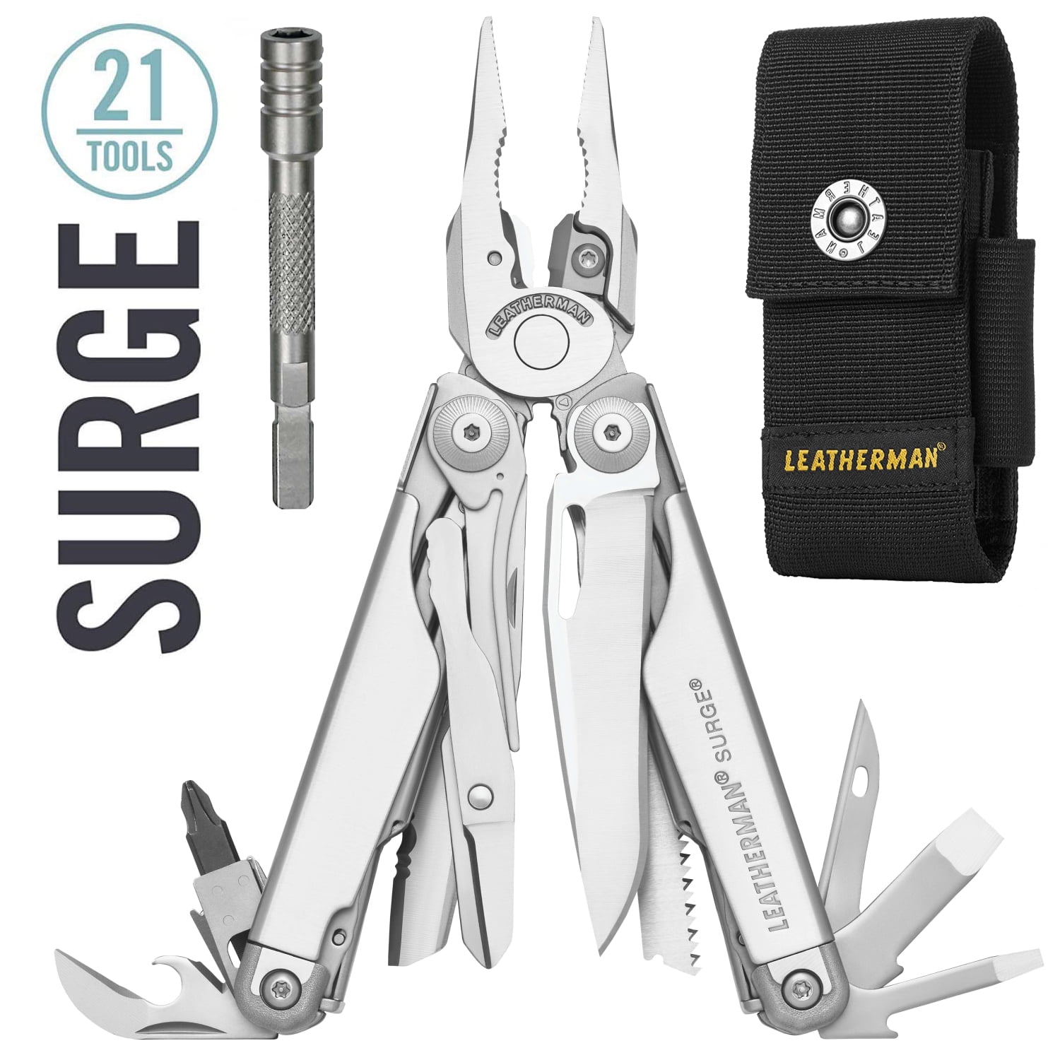 Leatherman Surge (+) with bit extender Leather Pancake Belt Sheath – Yellow  Birch Outfitters
