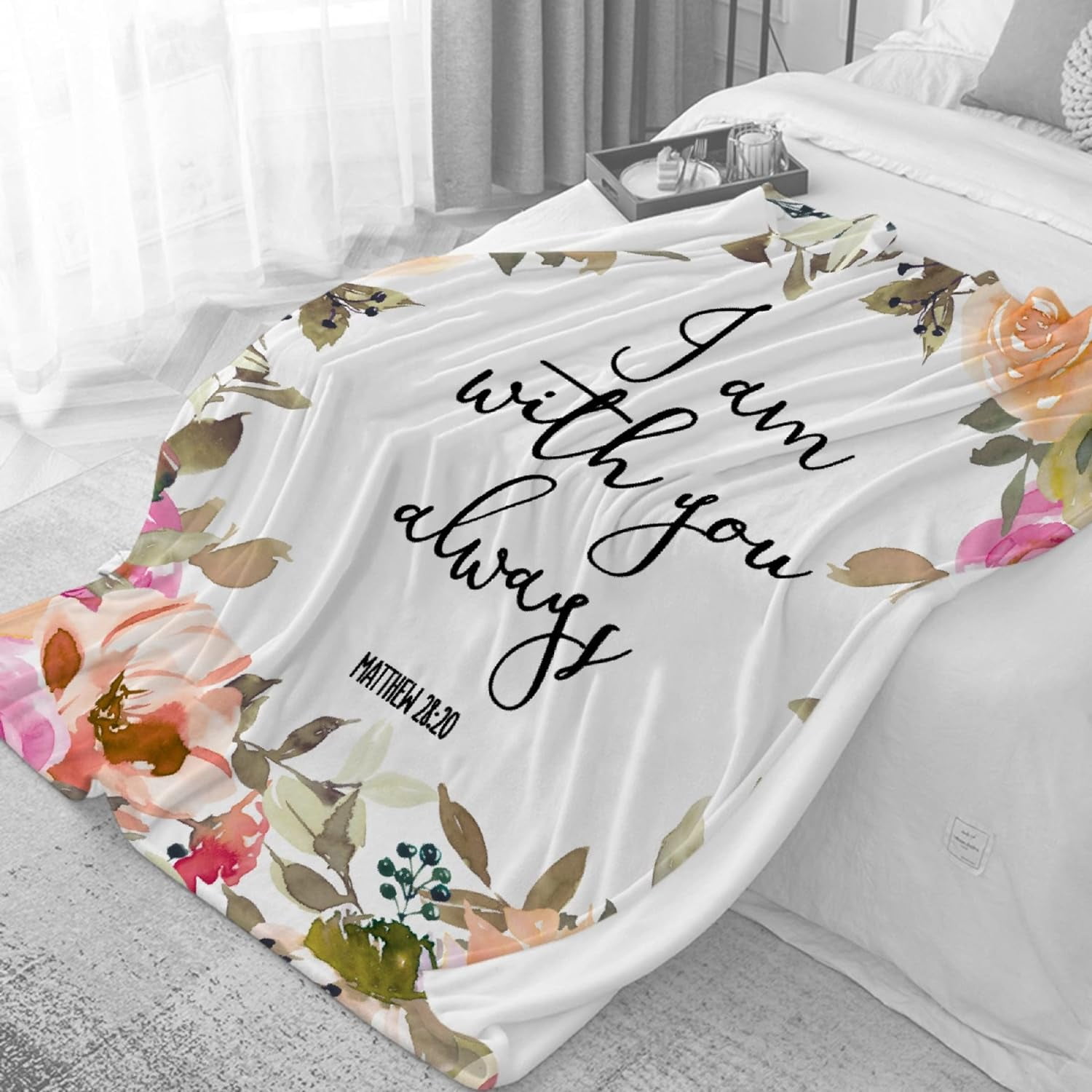Bible Verse Blanket - I Am with You Always Throw Blanket - Plush Fluffy Warm Prayer Blanket with Scripture for Couch Sofa Bed - Scripture Blanket Home Decor - 40"x50" Christian Gifts for Women