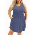 thumbnail image 1 of SHOWMALL Robe d'Été Grande Taille pour Femmes Violet Gris 1X Décontractée Sans Manches Col Rond Fluide Plissée Longueur Genou Plage Bohème Élégante Babydoll avec Poches, 1 of 7
