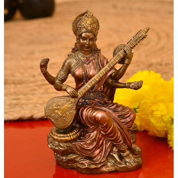 DevineSoul Cold Cast Resin 7 Inches Saraswati ji Statue for Home & Office Decor II Puja Diwali II Religious Gift II Vasantpancmi Decor