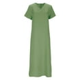 thumbnail image 5 of TAGOLD Womens Short Sleeve V Neck Dress Solid Color Casual Lightweight Summer Daily Midi Dress, 5 of 5