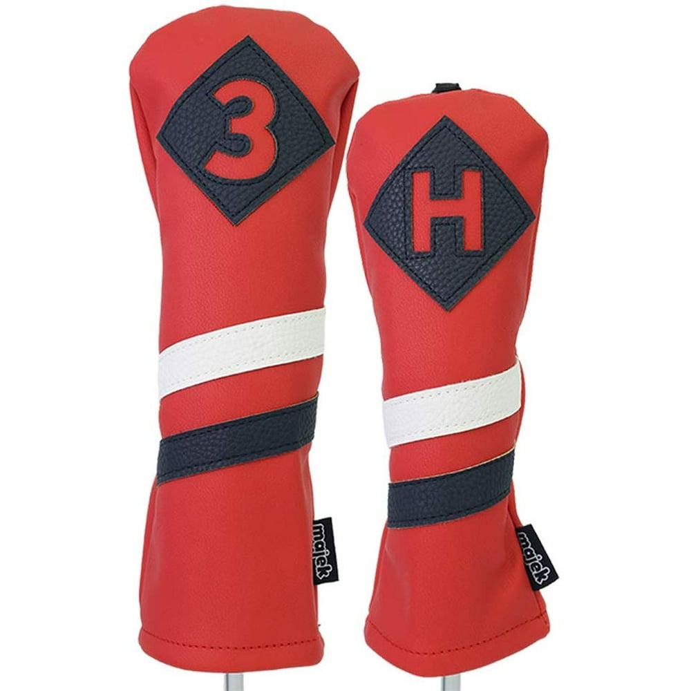 Majek Retro Golf Headcovers Red with White and Blue Stripe Vintage