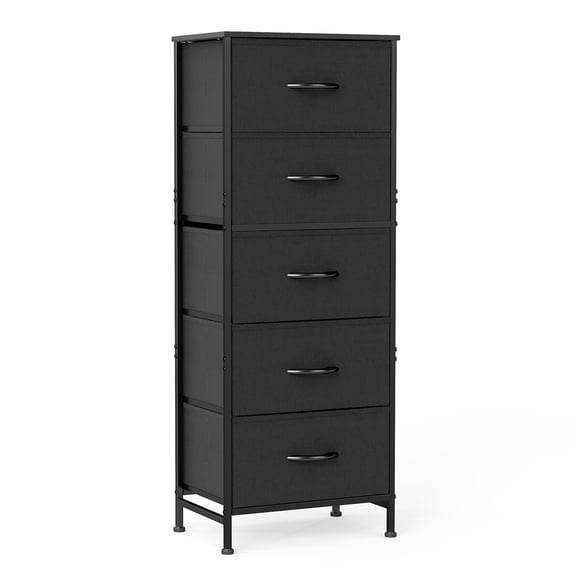 EDX 5 Fabric Dresser with 5 Storage Drawers, TV Stand with Wooden Top Metal Frame for Clothes, Living Room, Hallway, Entryway, Black