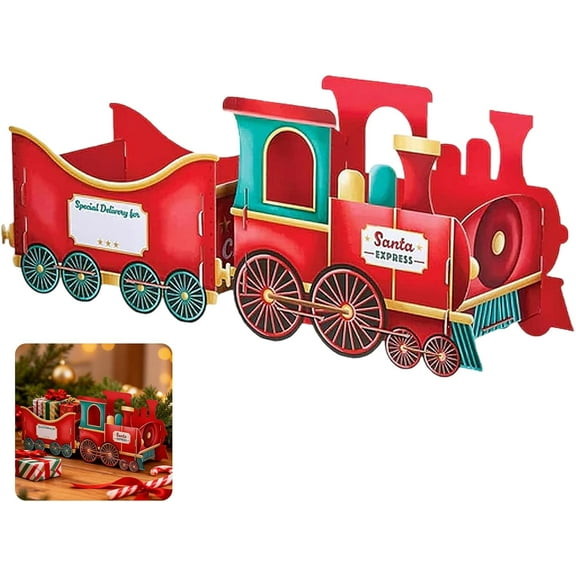 22.45" Christmas Santas Gift Train Christmas Train Gift Box Xmas Presents Trains Box with Funny Printed Design Personalised Xmas Presents Storage for Decorative Home (Style B-L)