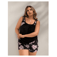 thumbnail image 4 of Women's Plus Size Black Tankini with Pink Floral Print Accent - Ruched Two Piece Swimsuit with Boyshorts, Tummy Control Beachwear XL-4XL, 4 of 6