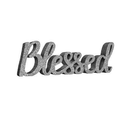 Blessed Silver Glitter Standing Foam Religious Everyday House Decoration Sign