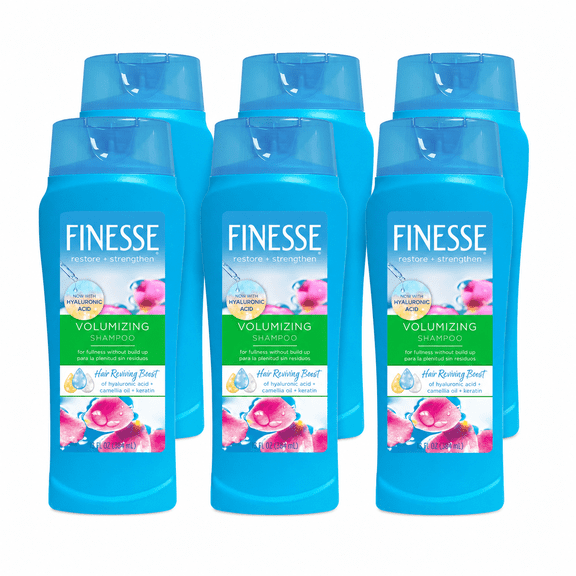 FINESSE Volumizing Shampoo for Women & Men to Strengthen Fine & Thin Hair, Made with Hyaluronic Acid, Camellia Oil & Keratin, 13 Fl Oz, 6 pieces