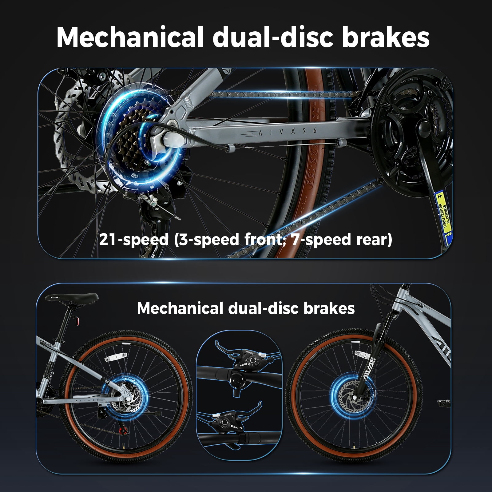 26 inch Mountain Bike,21 Speed Lightweight Aluminum Frame Mountain Bicycle,Fits Men Women Teenagers Adult Disc Brake MTB Bicycles