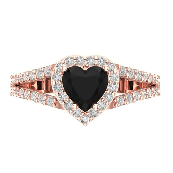 Halo Engagement Ring for Women - 1.49ct Natural Onyx in 14K Rose Gold Promise Ring