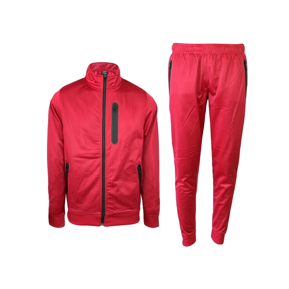 red and black jogging suit