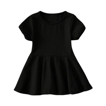 

Toddler Girls Dress Short Sleeve A Line Swing Twirl Skater Solid Loose Circle Skirt Size 1-6T
