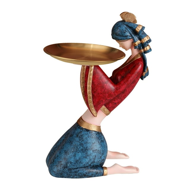 Bandeja de almacenamiento de resina para esculturas, contenedor de estatuas para dormitorio, regalo de cumpleaños rojo azul