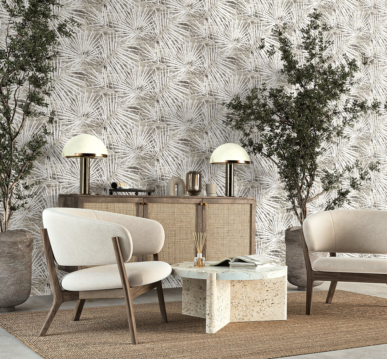 Stacy Garcia Home Pavestone Fossil Palm Peel and Stick Wallpaper - 20.5 in. W x 10 ft. L Roll