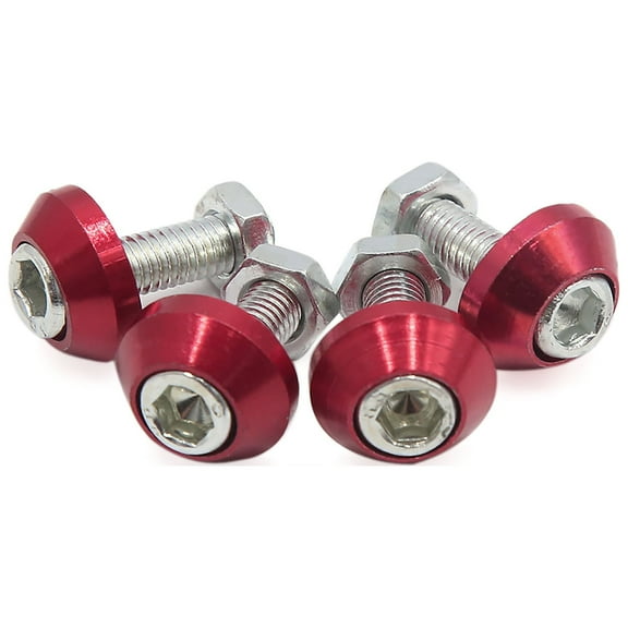 Unique Bargains 4Pcs Red 6mm/0.24" Thread Diameter Motorcycle License Plate Frame Screws Bolts Caps