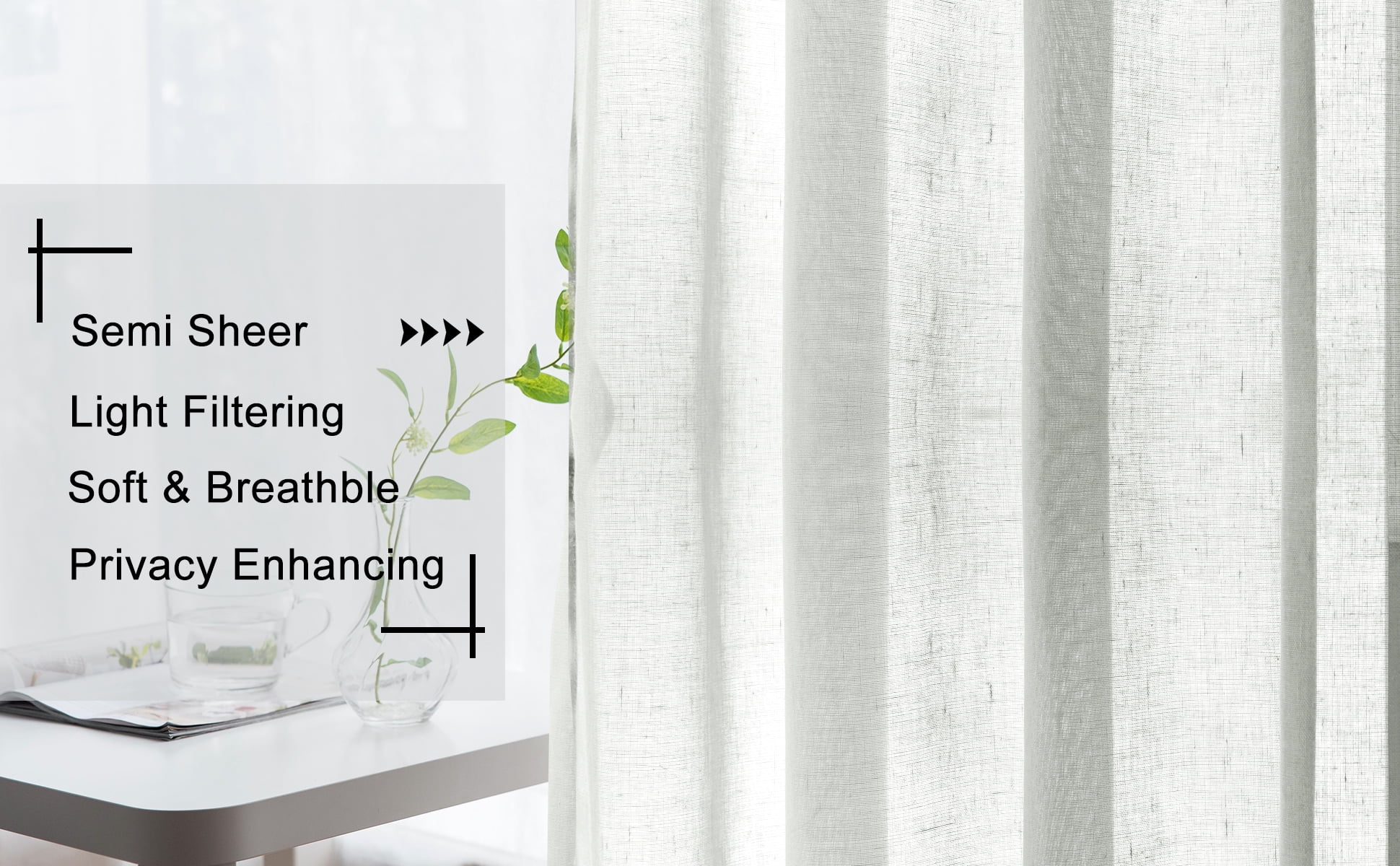 XWZO Semi Sheer Linen Curtains,Privacy Enhancing & Light Filtering Rod Pocket Drapes for Living Room with Tiebacks(Grey,W52 x L63 Inch,2 Panels)