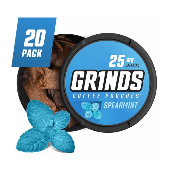 Grinds Coffee Pouches | 20 Cans of Spearmint | Calorie Free Energy | 25 mg of Caffeine
