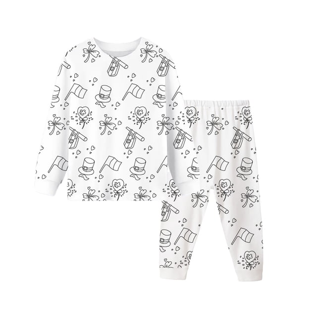 GDREDA St. Patrick's Day Kid DIY Hand Painted Homewear Set Colouring Pajama Sets For Boy And Girl Can Play With And Wea Boys Machine-Washable Pyjamas White,3-4 Years