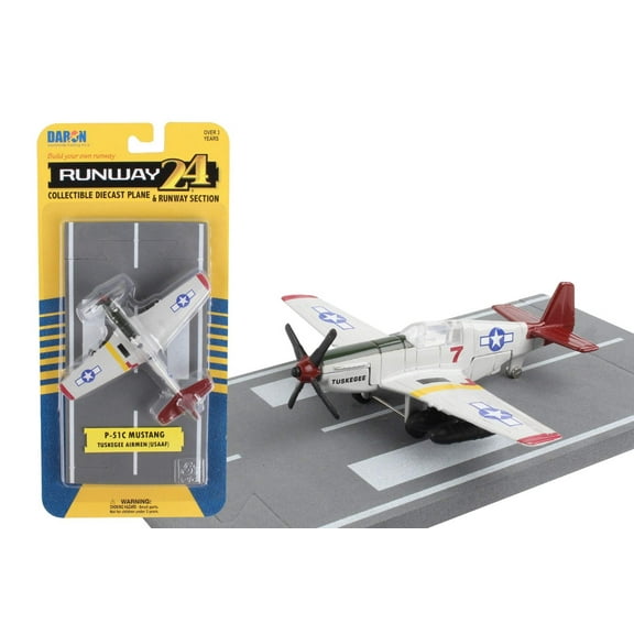 North American P-51C Mustang Fighter Aircraft Gray "US Army Air Force" with Runway Section Diecast Model Airplane by Runway24