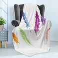 thumbnail image 4 of Colorful Soft Flannel Fleece Throw Blanket, Watercolor Style Abstract Colorful Bird Feathers Nature Wildlife Theme, Cozy Plush for Indoor and Outdoor Use, 50" x 60", Multicolor, by Ambesonne, 4 of 5
