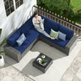 thumbnail image 5 of JOIVI 6 Pieces Patio Furniture Set, Wicker Outdoor Conversation Set with Coffee Table, Rattan Sectional Sofa and Table Set with Cushions for Deck, Garden, Porch, Navy Blue, 5 of 11