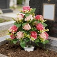 thumbnail image 4 of Rirozkan Artificial Flowers, Bucket Memorial Grave Arrangement, Red Rose Silk Bouquet, Fake Floral Spray for Headstone, All Saints Day, Holiday Decor, 4 of 6