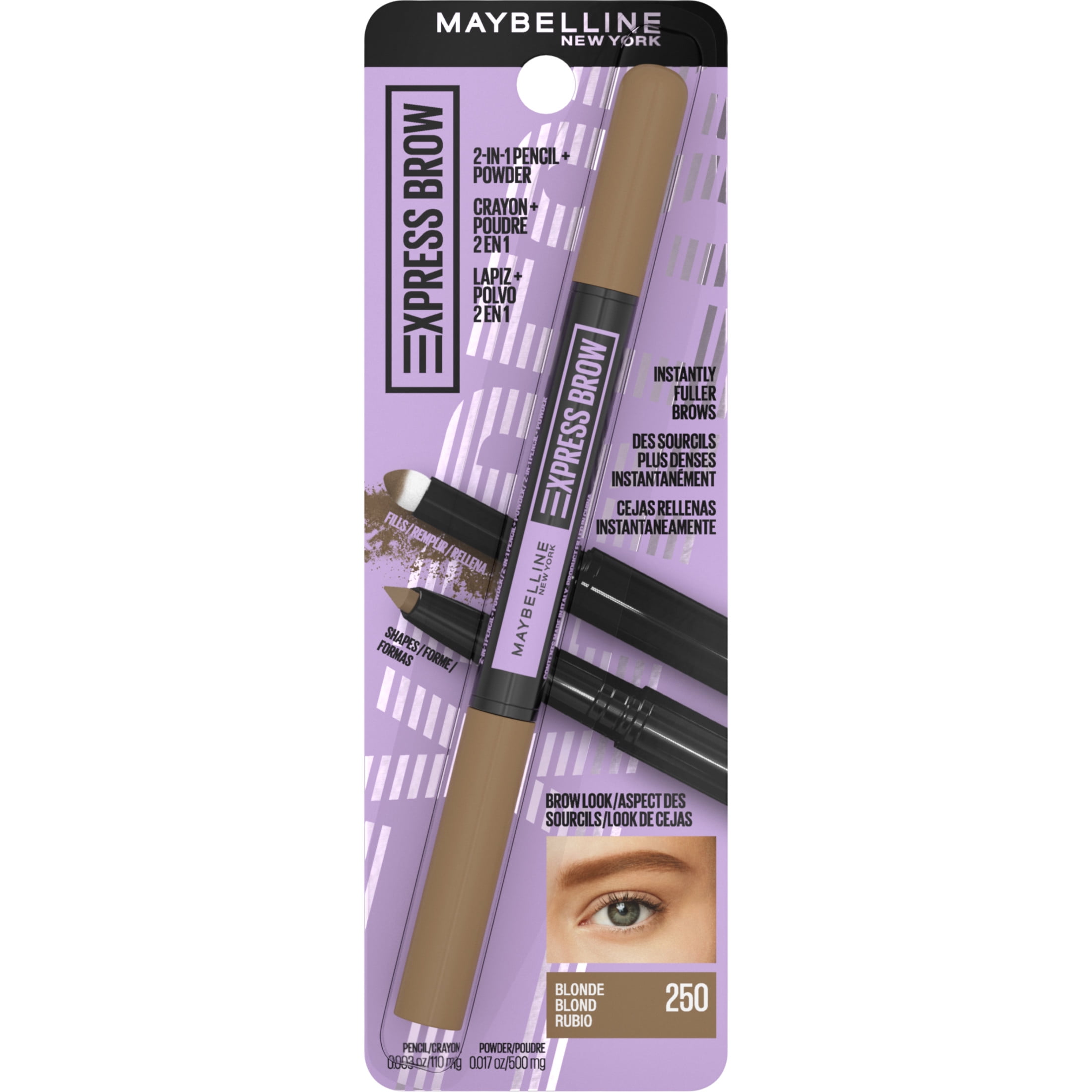 (4 pack) Maybelline Express Brow 2-In-1 Pencil and Powder Eyebrow Makeup, Blonde