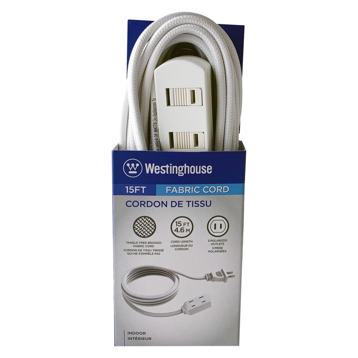 Westinghouse 15 ft 3-Outlet White Fabric Extension Cord