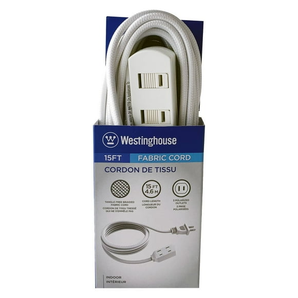 Westinghouse 15 ft 3-Outlet White Fabric Extension Cord