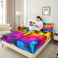 thumbnail image 4 of Castle Fairy Futuristic Cubes 4pcs Bed Sheets,Colorful Plaid King Sheets,Geometric Lattice Super Cozy Sheet Set,Ultra Soft Abstract Home Decor, 4 of 7