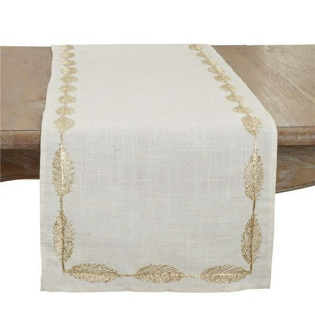 Saro Lifestyle 5771.N1690B 16 x 90 in. Intricate Leaf Pattern Embroidered Table Runner, Natural