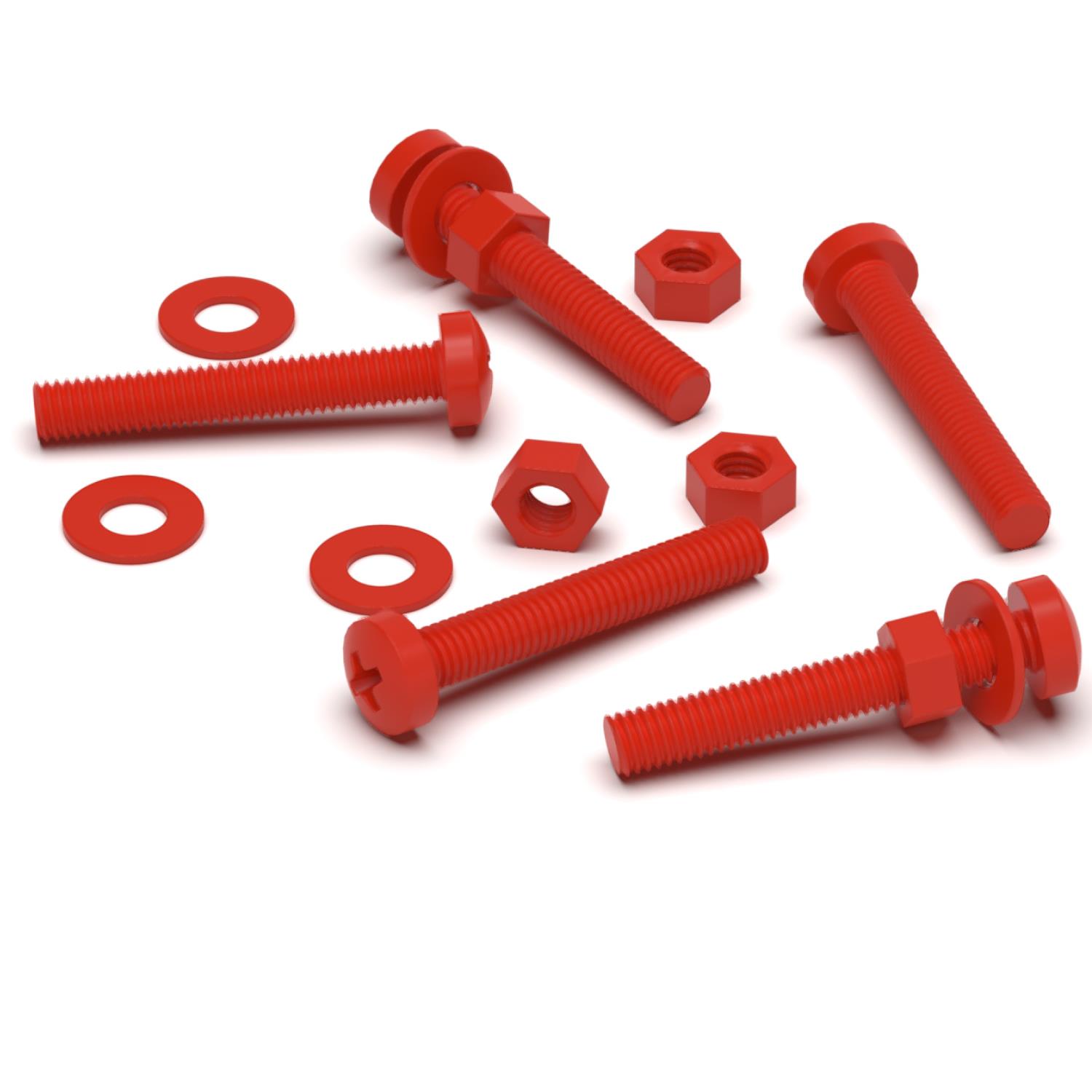 20 x Red Pan Head Screws Polypropylene (PP) Plastic Nuts and Bolts, M3 x 20mm, Washers, (3/32 x 25/32 in)