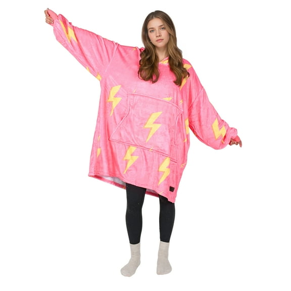 Solaris Oversized Hoodie Blanket Sweatshirt,Super Soft Warm Comfortable Sherpa Giant Pullover with Large Front Pocket,for Adults Men Women Teenagers, Pink Thunder