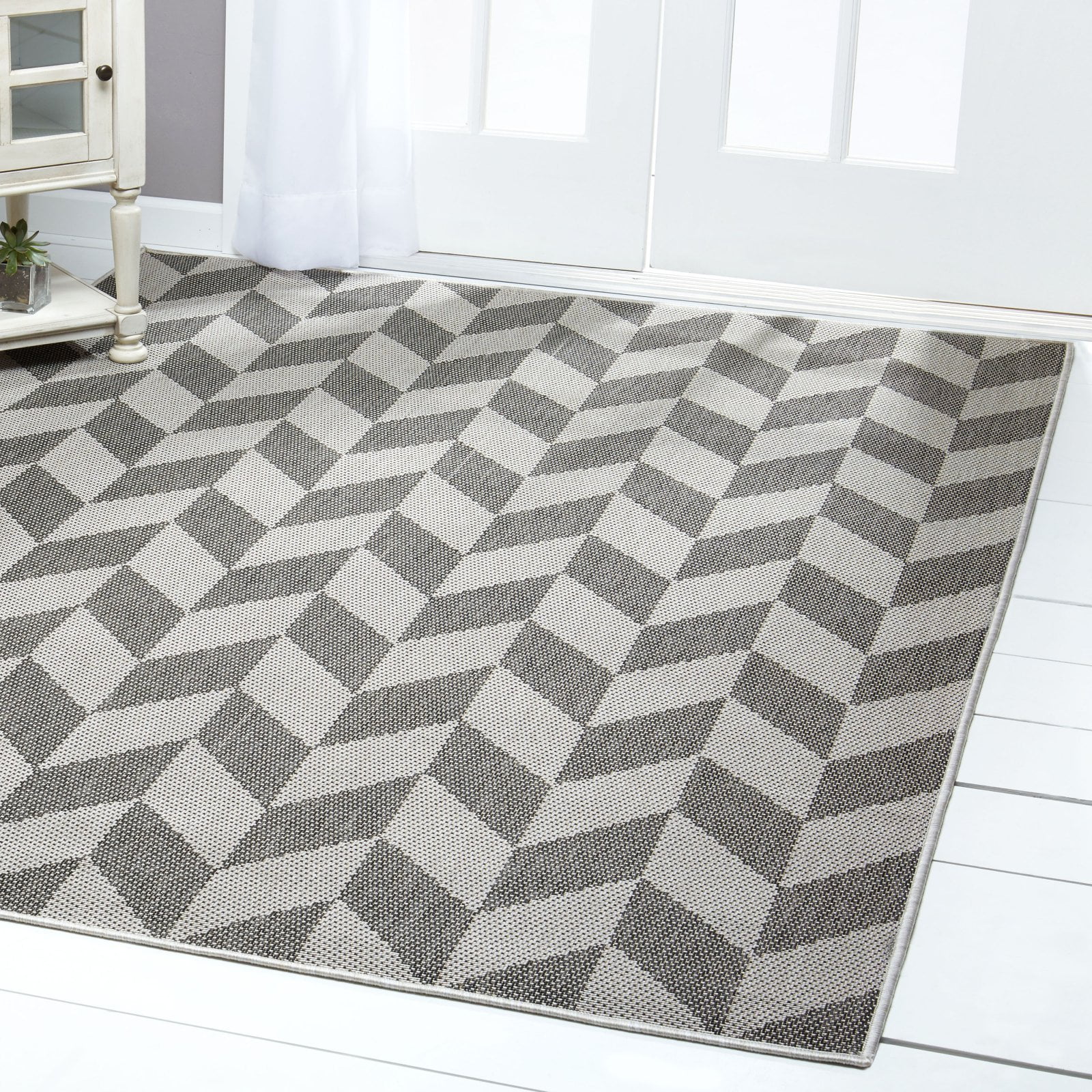 Nicole Miller New York Patio Country Calla Contemporary Herringbone Indoor/Outdoor Area Rug, Blue/Grey, 7'9"x10'2"