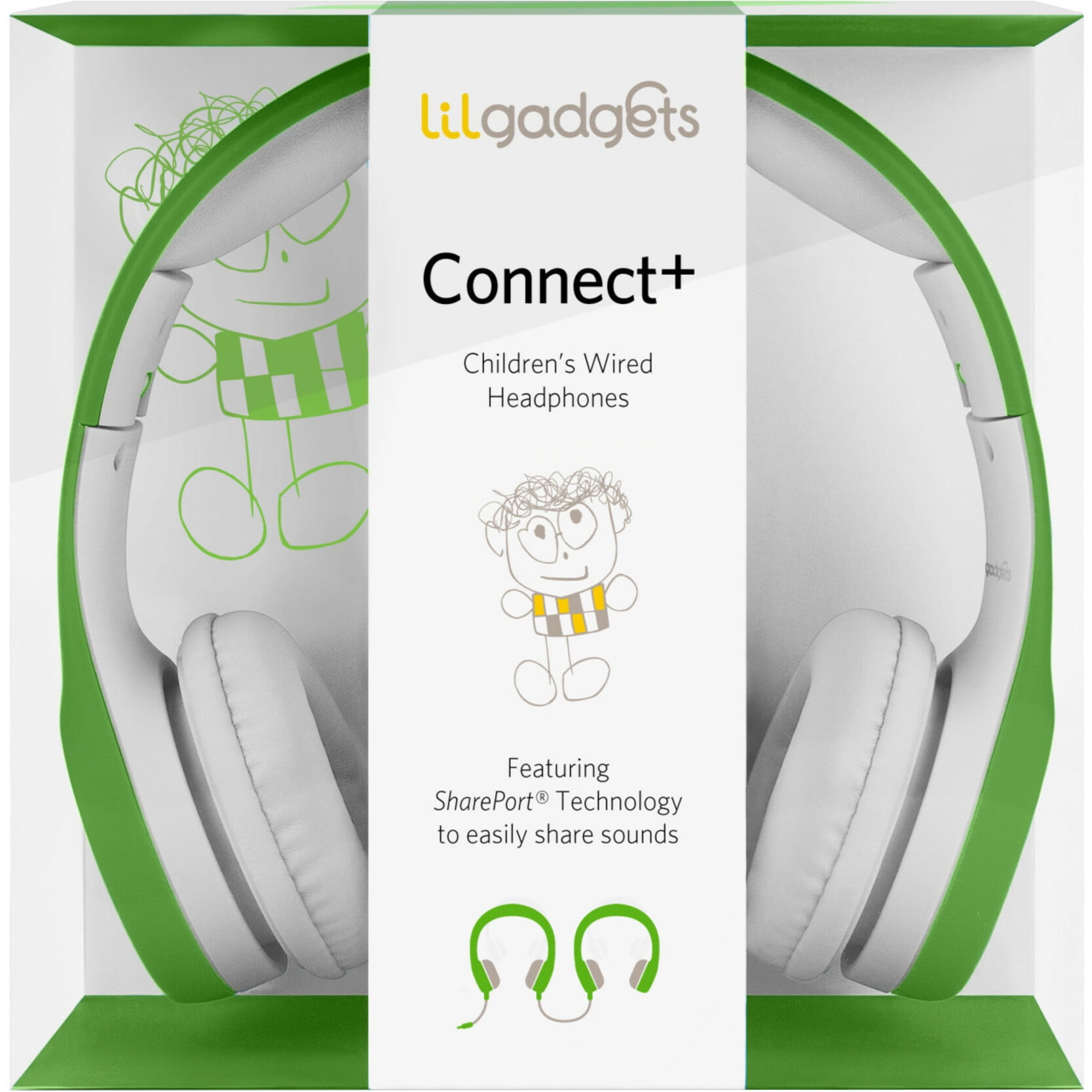 LilGadgets Connect+ Kids Wired Headphones with Microphone, Volume Limiting for Safe Listening, Adjustable Headband, Cushioned Earpads to ensure Comfort, For Kids, Toddlers, Boys & Girls, Green