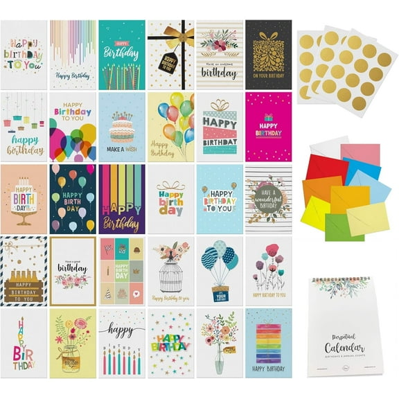 Dessie 30 Happy Birthday Greeting Cards with Unique Designs and Birthday Wishes, 5” x 7”