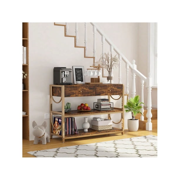 31.9-pulgada consola mesa con almacenamiento y cajones, rustic brown, para behind couch, sala de estar, foyer, dormitorio
