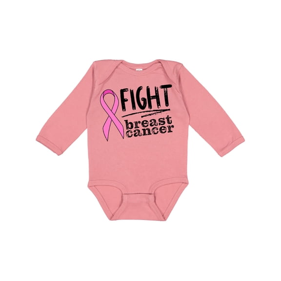 Inktastic Fight Breast Cancer Pink Ribbon Boys or Girls Long Sleeve Baby Bodysuit