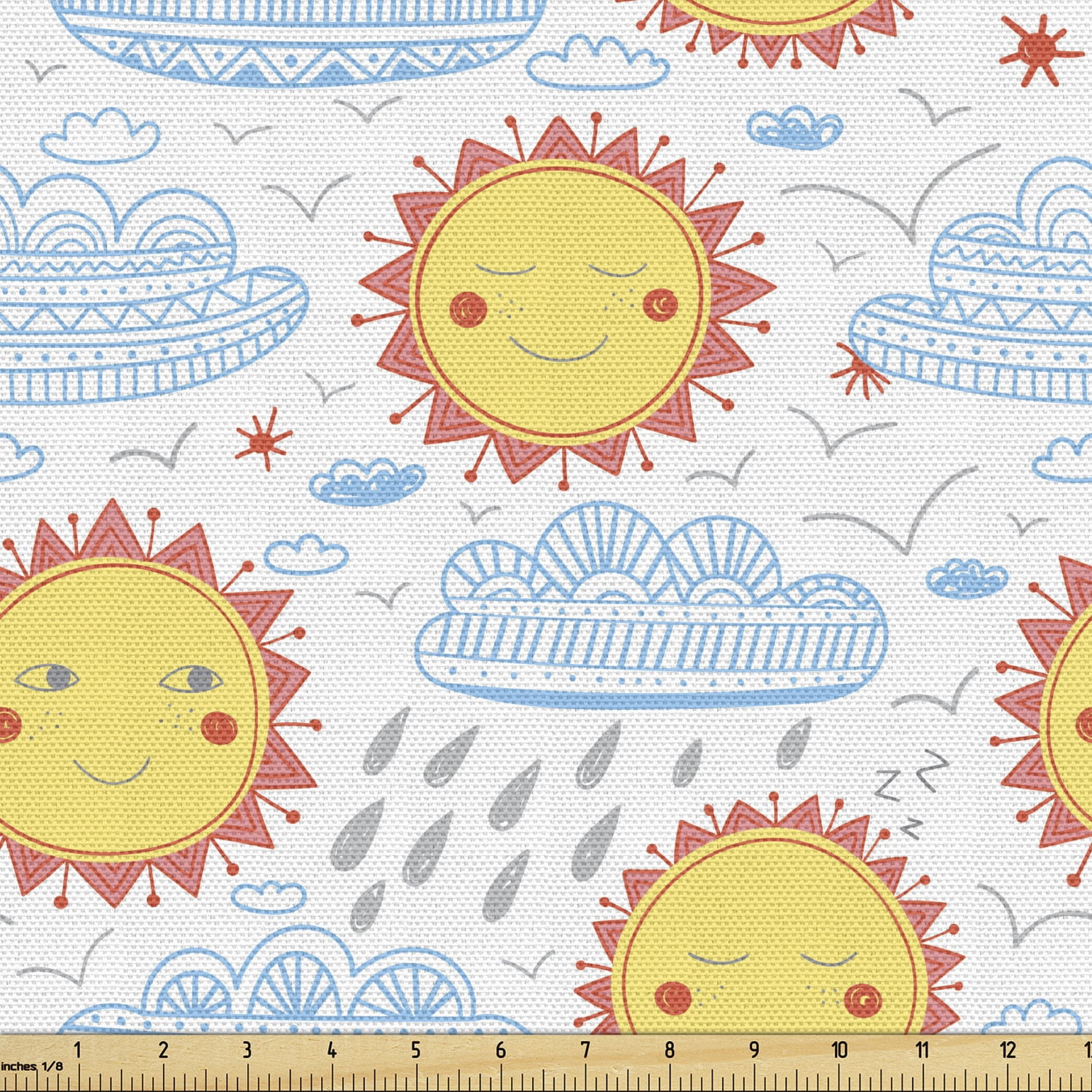 Sun Fabric by the Yard Upholstery, Continuous Weather Conditions Sunny ...