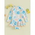 thumbnail image 3 of Bagilaanoe Toddler Baby Girl One-Piece Swimsuit Floral Print Long Sleeve Zipper Rashguard Swimwear 6M 12M 18M 24M 3T 4T Kids Ruffle Bathing Suit, 3 of 8