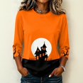 thumbnail image 2 of Womens Shirts Halloween Funny 3/4 Sleeve Pullover Horror Castle Printed Tops Spooky Crew Neck T Shirts Holiday Three Quarter Length Blouses, S, 2 of 7