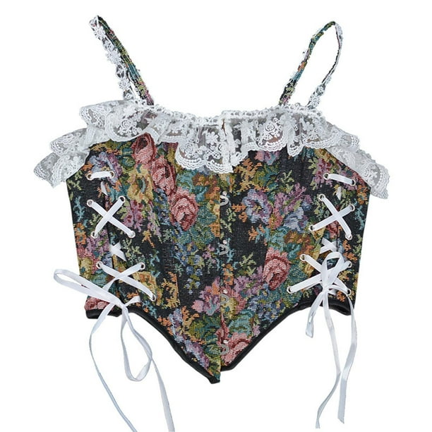 Tirantes de encaje con corsé de corbata dulce para mujer, ropa