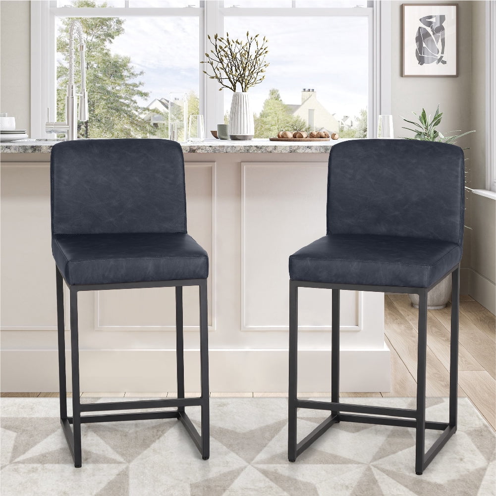 Sophia & William 24.6" Bar Stools PU Leather Counter Height Bar Stools with Back Modern Counter Height Chair for Kitchen Island, Black
