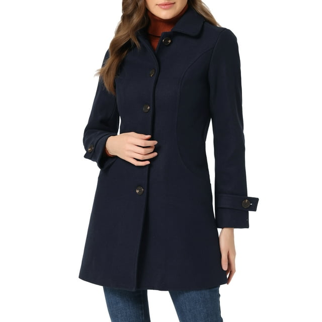 INSPIRE CHIC Manteau Caban Trench d'Hiver pour Femme à Col Peter Pan Bleu Marine m