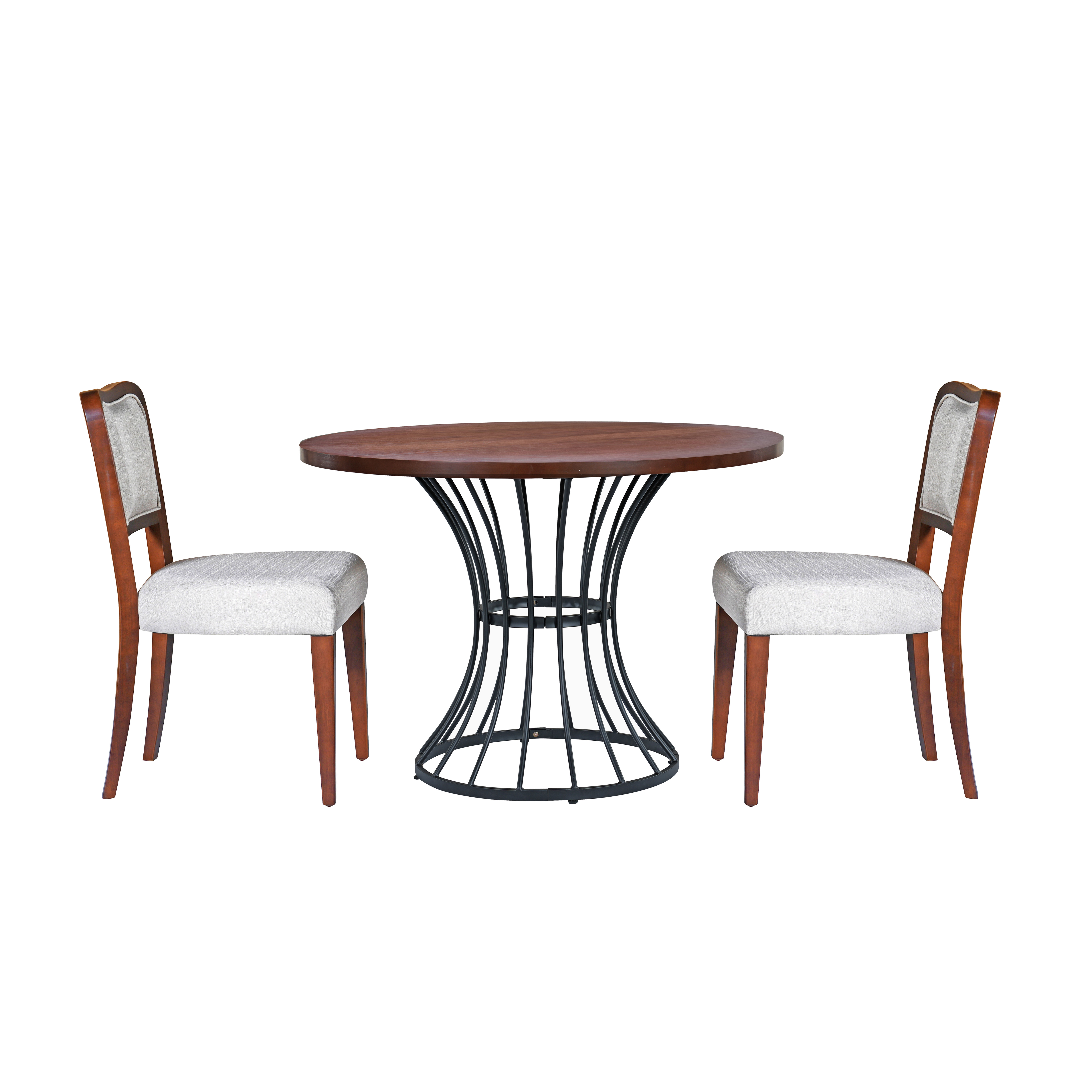 Euroco 3 Piece Dining Table Set for 2 ,42" Round Kitchen Table with 2 Upholstered Chairs and Heavy-Duty Iron Base,Compact Dining Set for Small Spaces, Kitchen, Living Room,Walnut