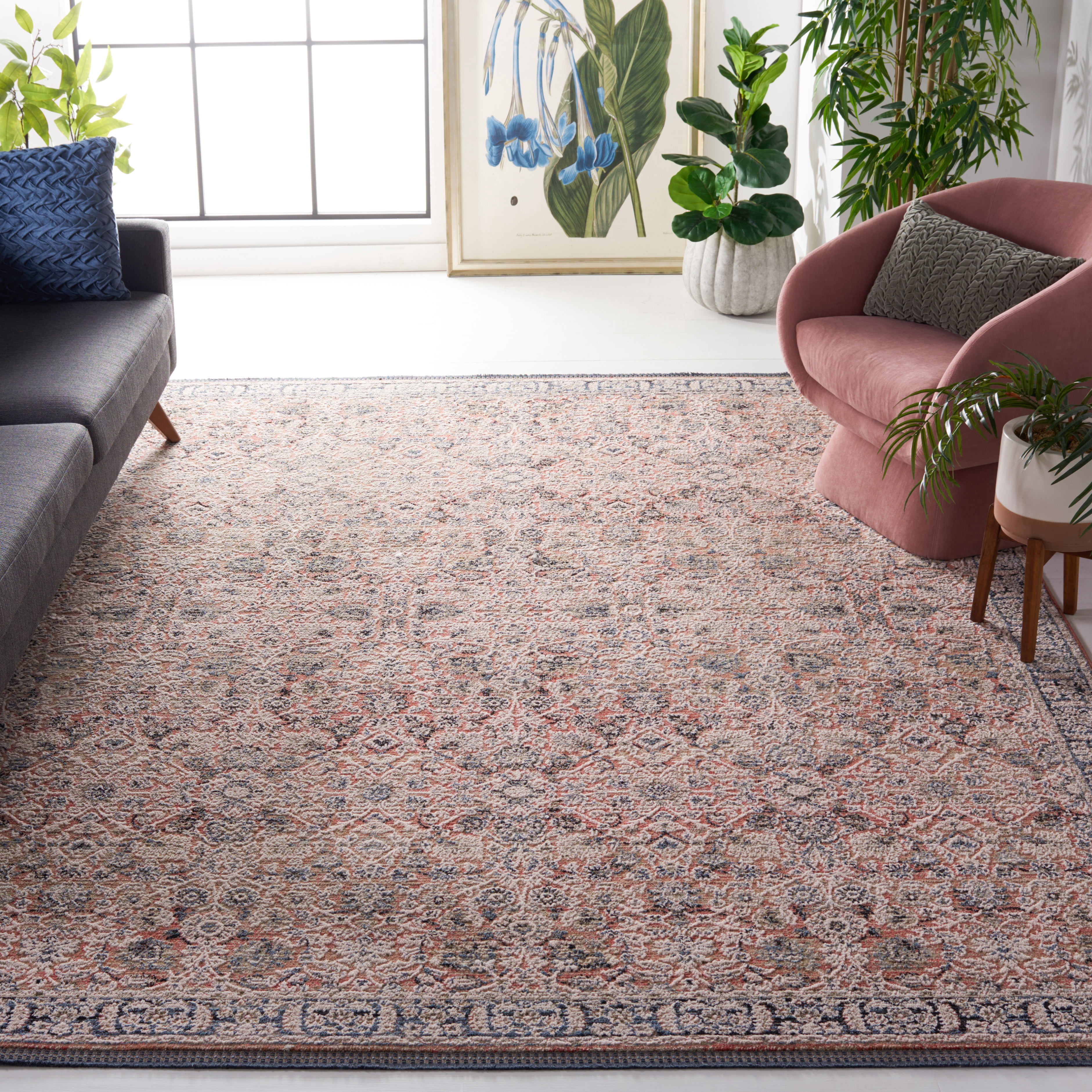 SAFAVIEH Vivaldi Phipp Abstract Area Rug, Navy/Rust, 6'7" x 6'7" Square
