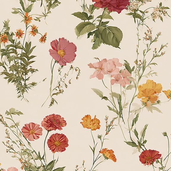 Peel and Stick Wallpaper Vintage Floral Marigolds Wildflowers Soft Pastels Wall Mural 17.7in x 9.8ft Self Adhesive Removable Wall Paper Renter Friendly Wallpaper for Nursery Bedroom Cabinets