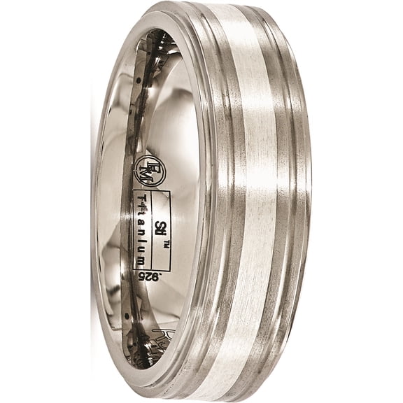 Edward Mirell Titanium Brushed&Polished w/Sterling Silver 7mm Band